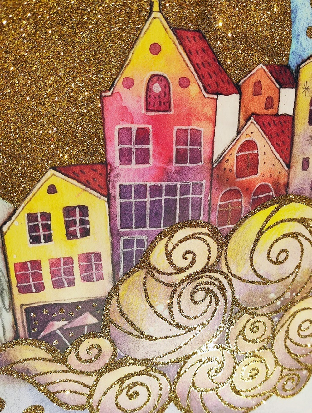 Пакет подарочный бумажный "Акварельные сюжеты. Замок", мат. ламин., блестки, 18x23x10см