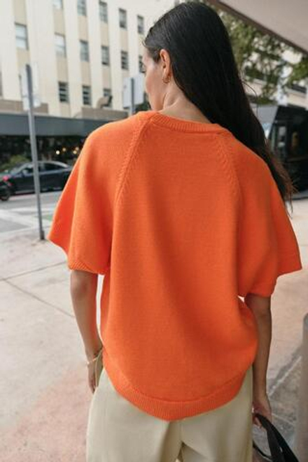 ZARA СВИТЕР ИЗ ТРИКОТАЖА С КОРОТКИМИ РУКАВАМИ, ОРАНЖЕВЫЙ