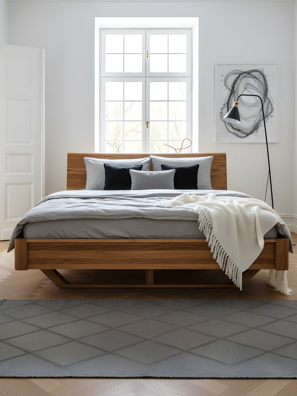 Двуспальная кровать 160х200 Калантея из дерева, массив дуба