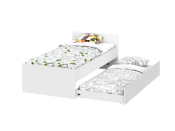 Токио кровать одинарная 0,9 с основанием и выкатной кроватью / Белый текстурный