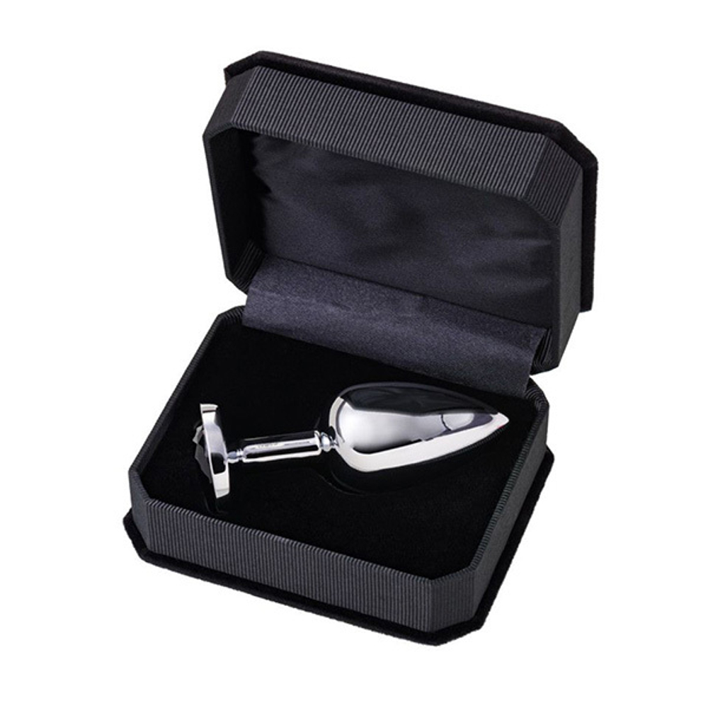 Большая серебристая анальная втулка 8,5см с чёрным кристаллом ToyFa Metal 712009