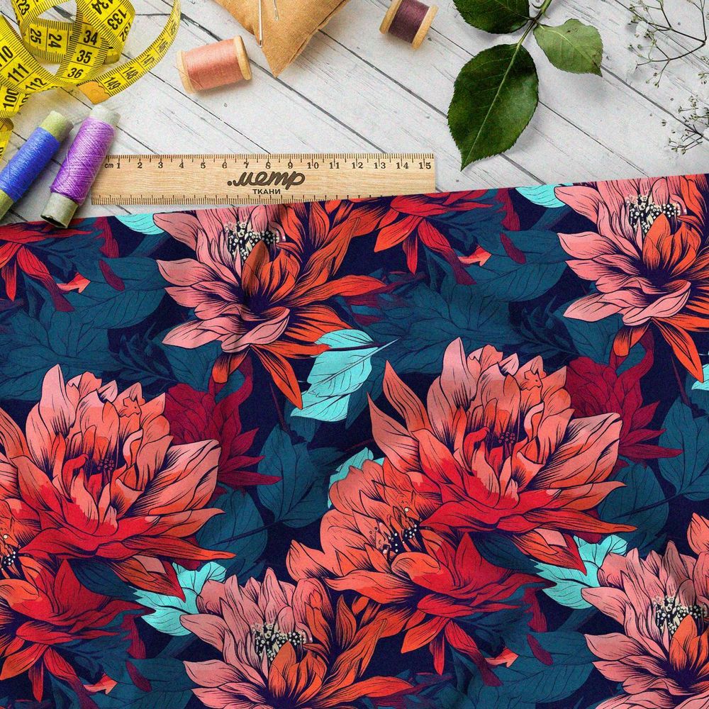 Ткань премиум флис флоральная фантазия