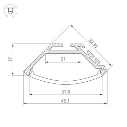 Профиль KLUS-P45-2000 ANOD (Arlight, Алюминий) 020898