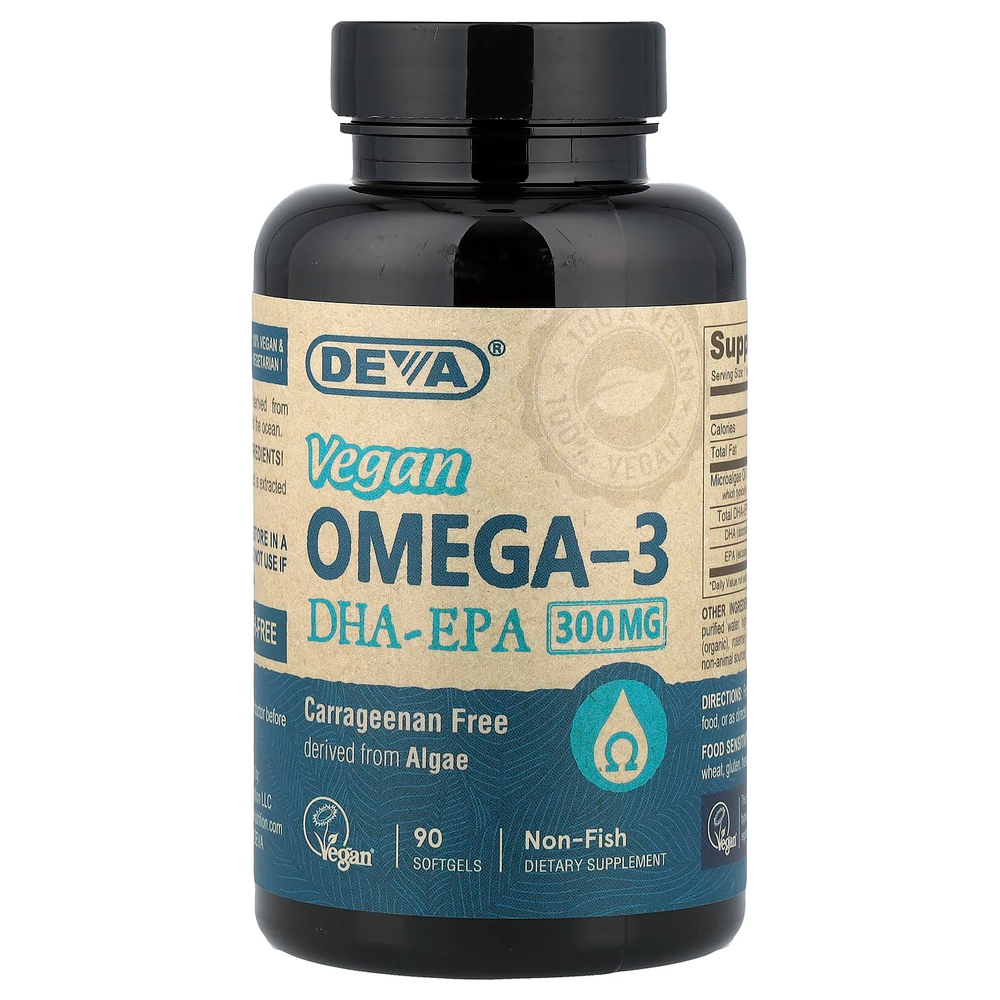Deva, веганские омега-3 кислоты, ДГК и ЭПК, 90 капсул