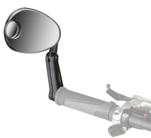 Зеркало заднего вида DX-222D пластиковое черное c доп. зеркалом, вместо заглушки грипсы