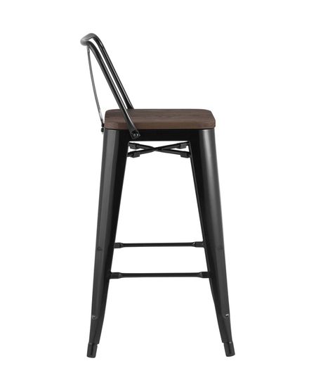 Стул полубарный TOLIX WOOD со спинкой черный глянцевый