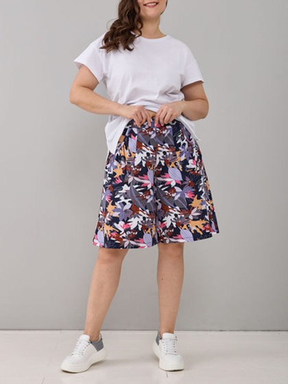 Юбка-шорты Ю-004/темносиний-листья