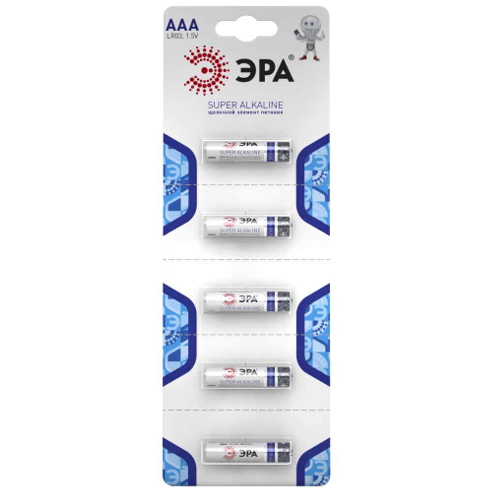 Батарейки ЭРА LR03-5BL Strip SUPER Alkaline | Батарейки Щелочные (Алкалиновые)