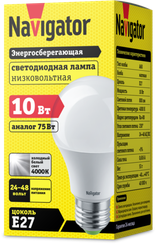 Лампа светодиодная низковольтная Navigator A60 24V/48V Е27 10W 4000K 29590