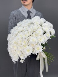 Монобукет из 25 белых кустовых хризантем Зембла