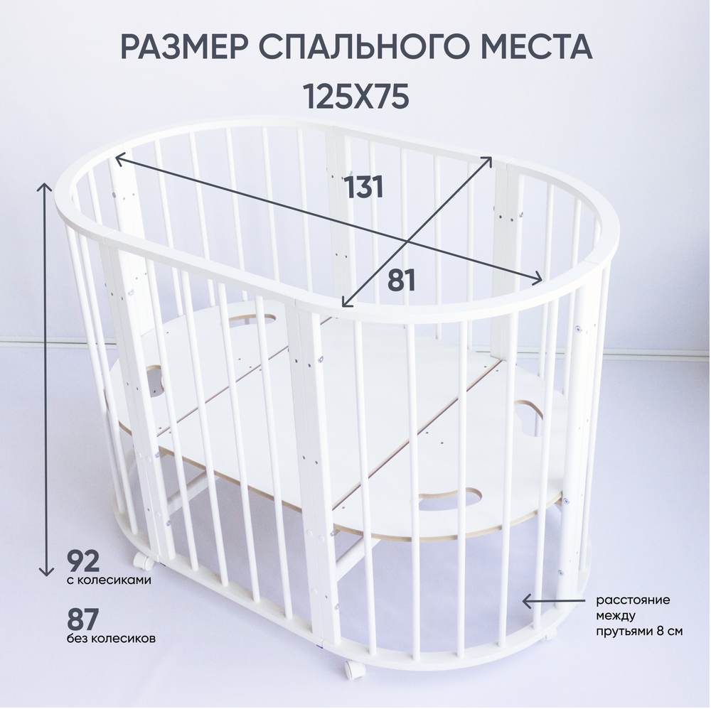 Кроватка-трансформер МАЛЮТКА 7 в 1 с маятником (белый)
