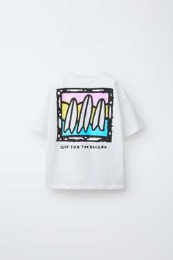 ZARA ФУТБОЛКА С ПРИНТОМ «ДОСКИ ДЛЯ СЕРФИНГА», БЕЛЫЙ