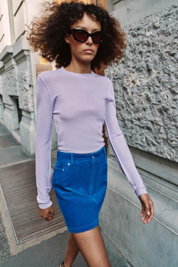 ZARA ВЕЛЬВЕТОВАЯ МИНИ-ЮБКА, СИНИЙ