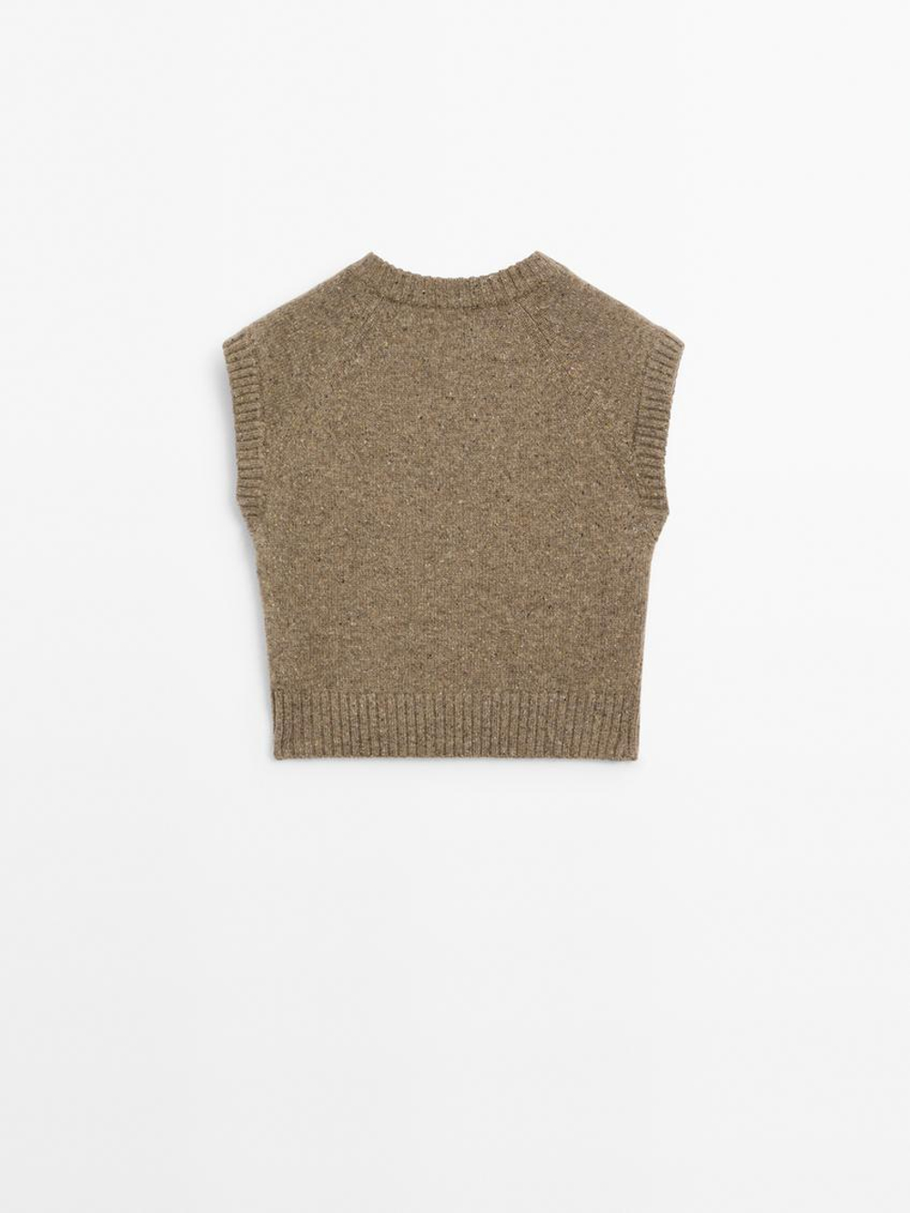 Massimo Dutti Жилет из 100% шерсти с V-образным вырезом, норка