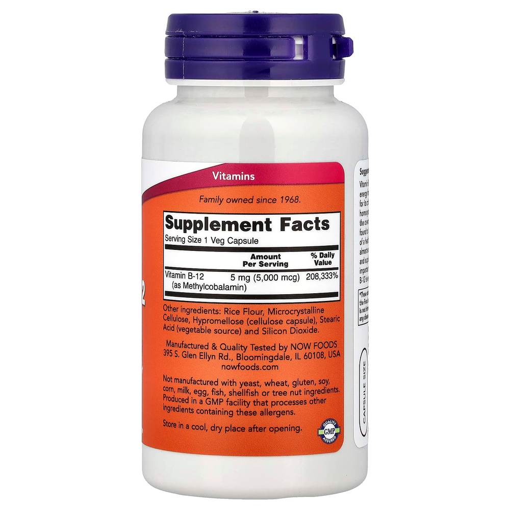 NOW Foods, метил B12, 5000 мкг, 90 вегетарианских капсул