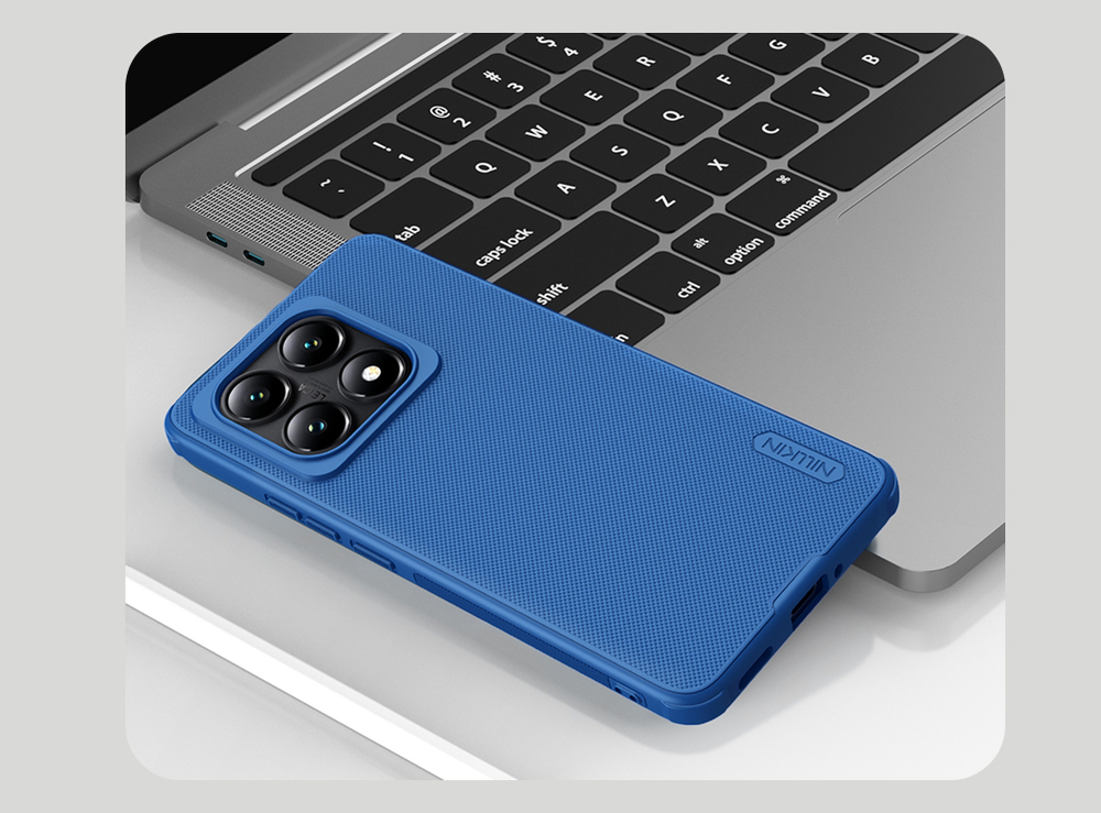 Усиленный двухкомпонентный чехол синего цвета от Nillkin для Xiaomi 14T, серия Super Frosted Shield Pro
