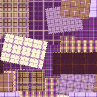 Клетчатый печворк фиолетовый с бежевым