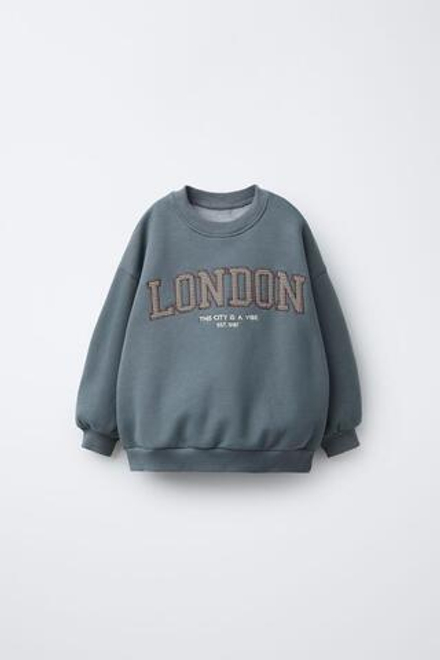 ZARA ТОЛСТОВКА С НАДПИСЬЮ И НАШИВКОЙ, АНТРАЦИТОВО-СЕРЫЙ