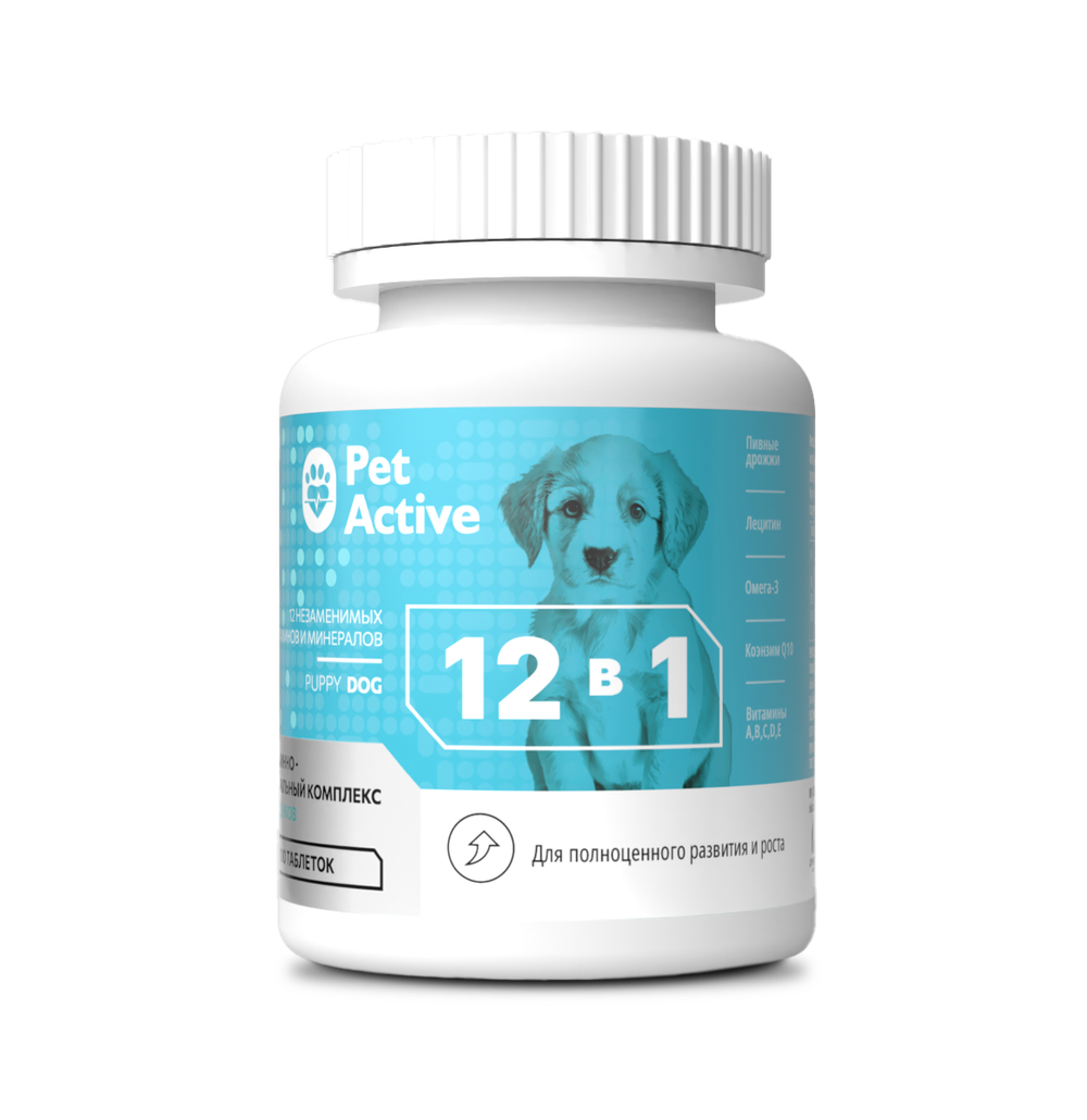 PETACTIVE Витаминно-минеральный комплекс 12 в 1 для щенков (100 таблеток)