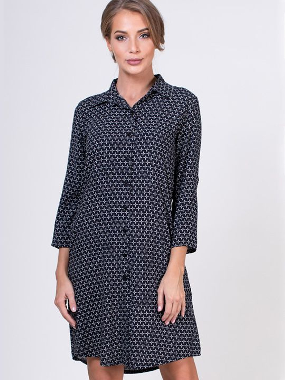 Короткое платье-рубашка на пуговках (Размер: XL) (Цвет: черный)