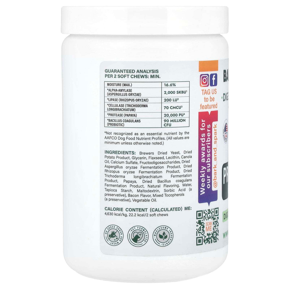 Bark&Spark, Probiotics For Dogs, Bacon, 180 Soft Chews, 15.2 oz (432 g)