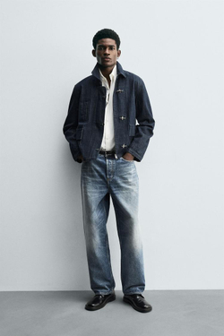 ZARA ДЖИНСОВАЯ КУРТКА С ЗАСТЕЖКОЙ-ТОГГЛ, ИНДИГО