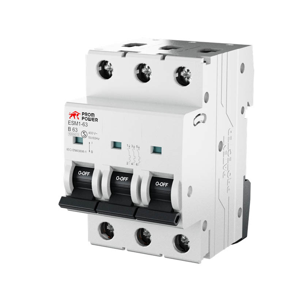Автоматический выключатель ESM2-63/C16/3 (6kA), 16A, характеристика C, количество полюсов: 3P