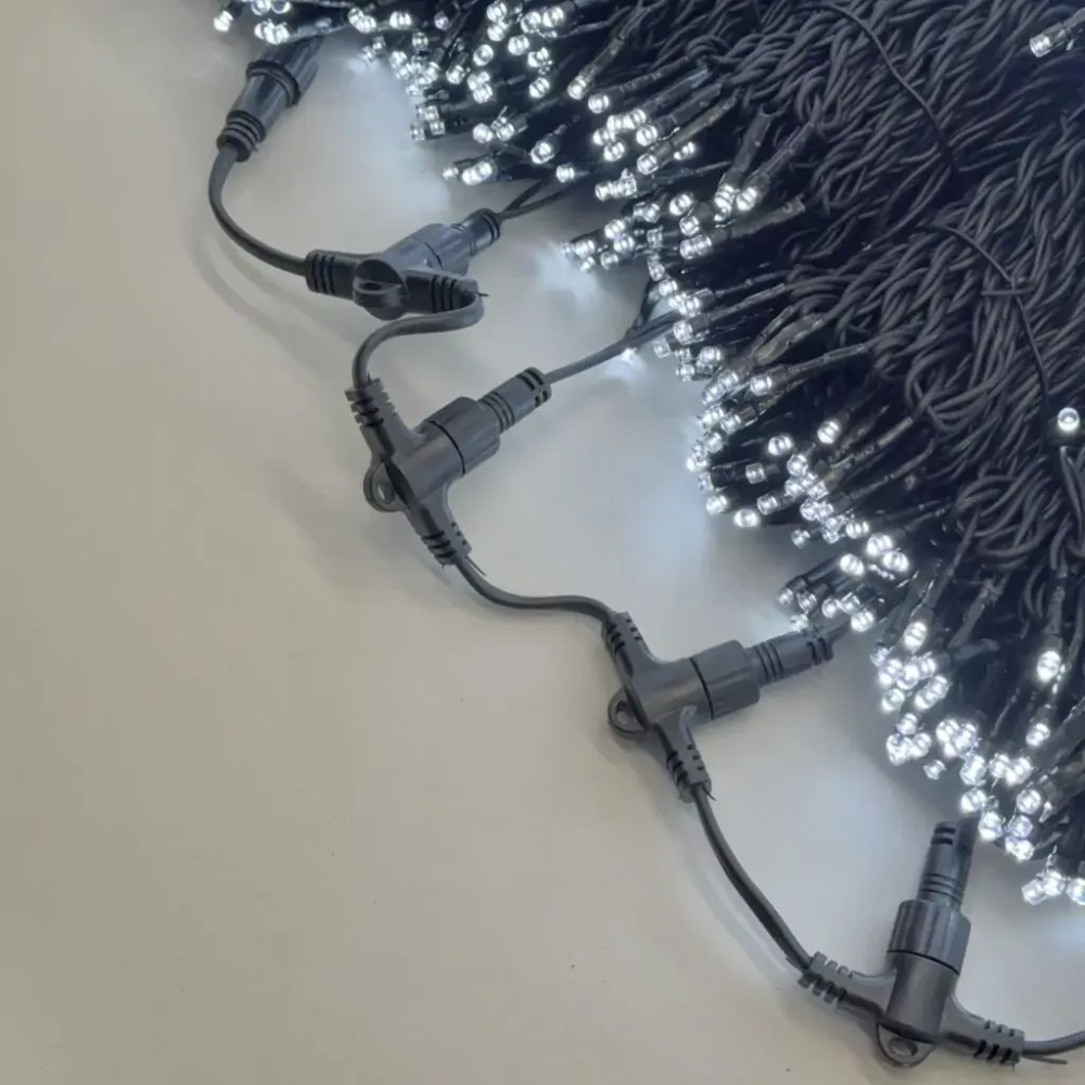 Комплект гирлянды на деревья 100 м., 5 лучей по 20 м., 24V, 1000 холодных-белых LED ламп, статика, черный каучук, IP54, LTC (ECO1000-11-1W)