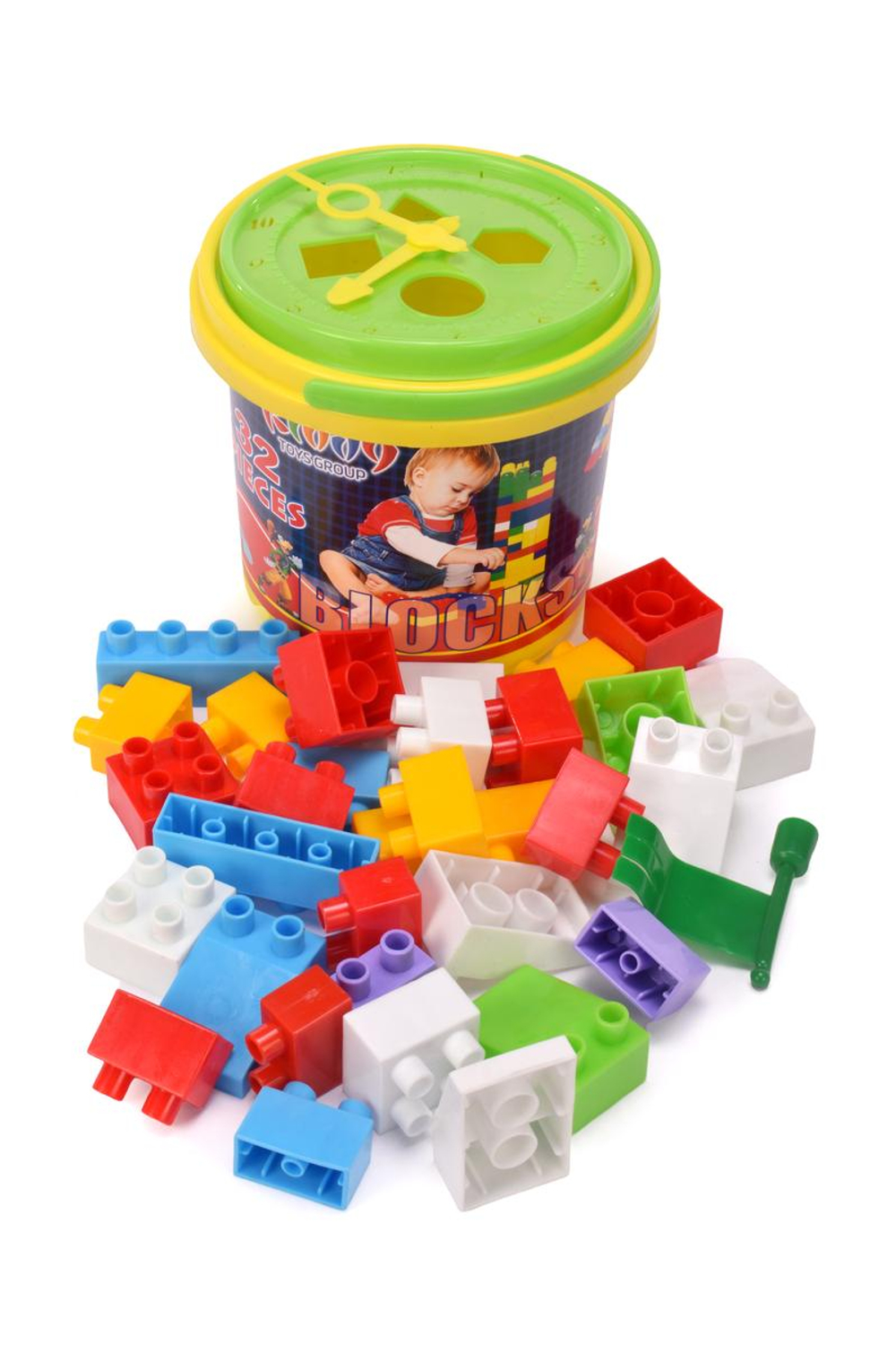 Конструктор в ведре BLOCKS №32. Артикул Арт.№042 (в наборе 32 детали конструктора, ведро, крышка от