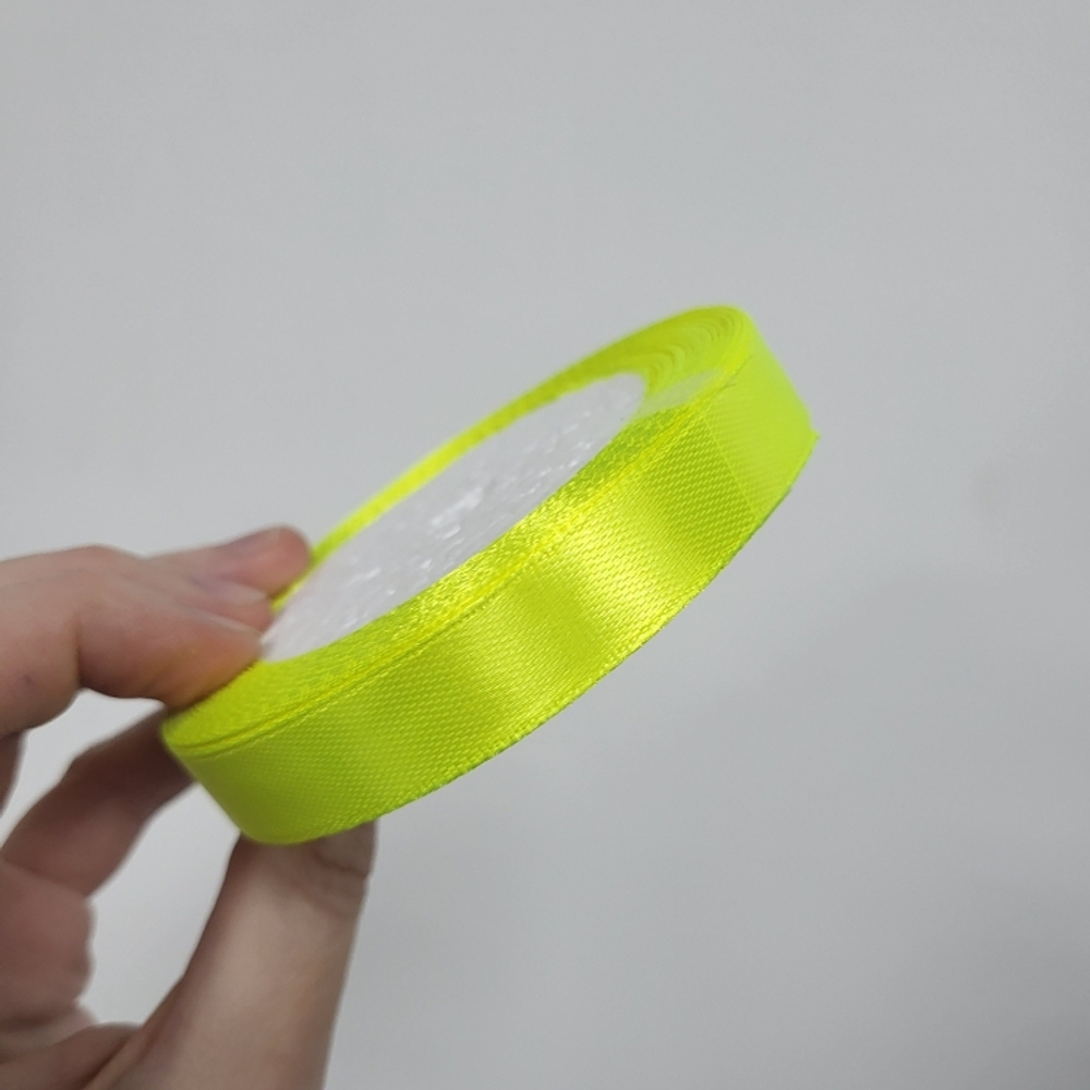 Лента атласная 12 мм неоново-желтый, 22 м