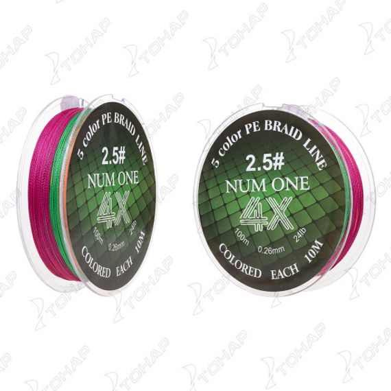 Шнур NUM ONE PE4X-100M 2.5#/0,260 mm Multi Colour Ryobi