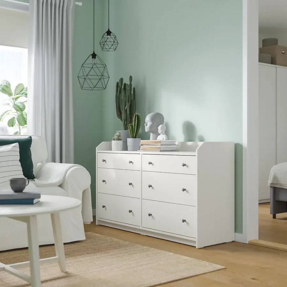 Комод с 6 ящиками - IKEA HAUGA, 138x84 см, белый ХАУГА ИКЕА