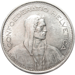 5 франков. Швейцария. Серебро. 1966 год. XF-AU