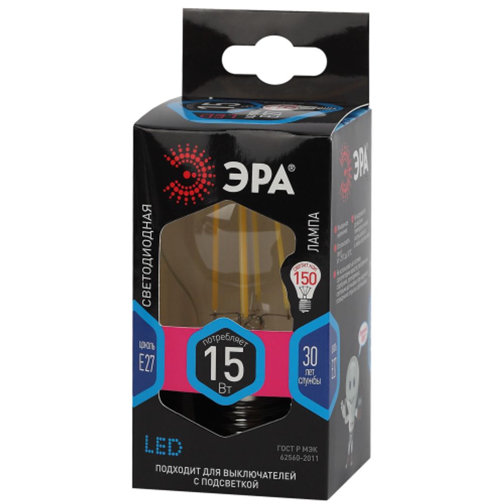 Лампа светодиодная ЭРА F-LED A60-15W-840-E27 15Вт филамент груша нейтральный белый свет E27