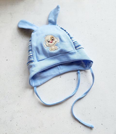 Шапочка хлопок с ушками, Собачка , голубая 44
