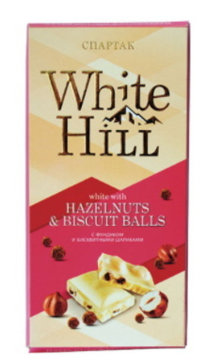 Шоколад "Спартак" 90г. Белый с фундуком и бисквитными шариками
