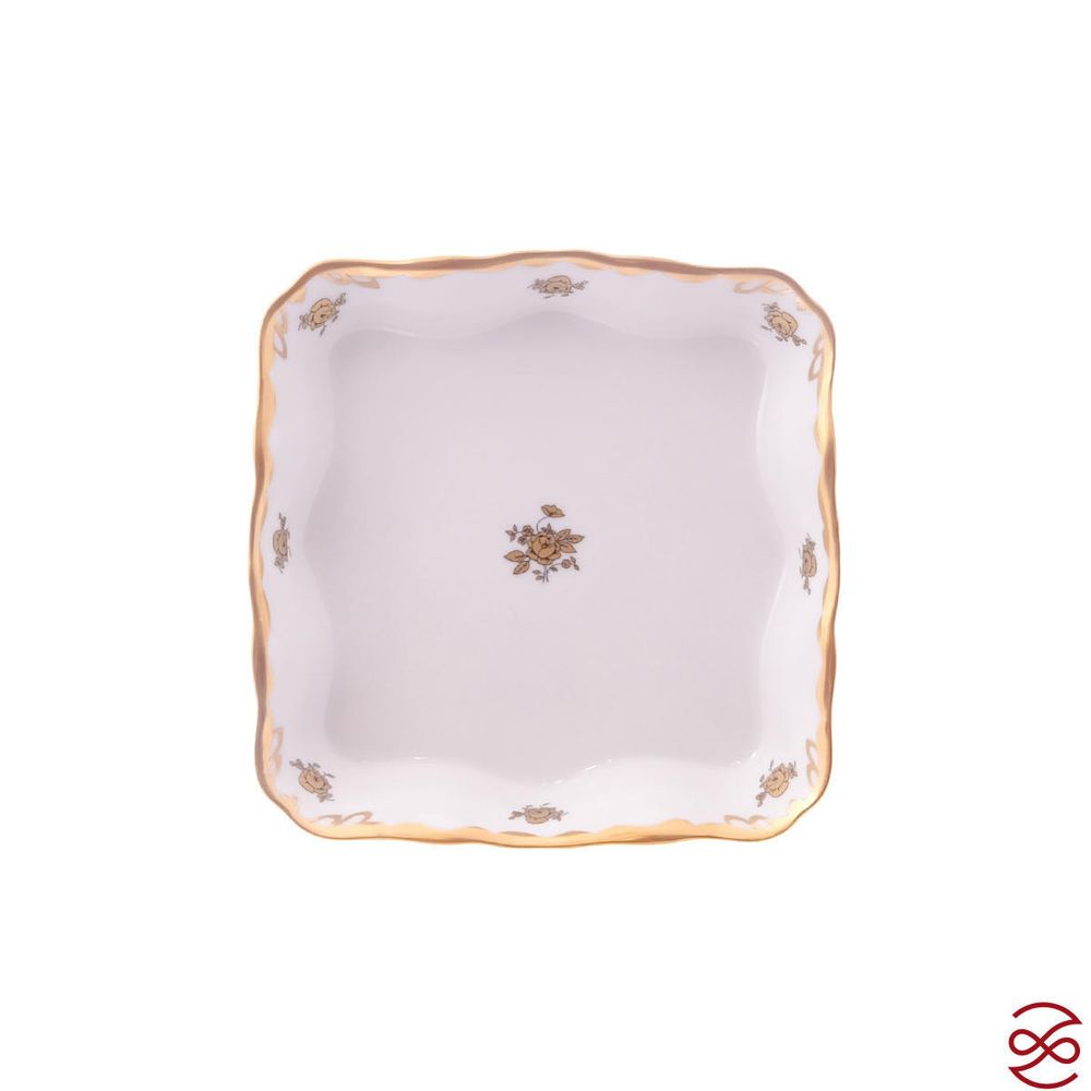 Конфетница на ножке квадратное Queen's Crown Золотая роза 21 см