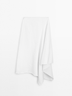 Massimo Dutti Джинсовая юбка миди асимметричного кроя, кремовый