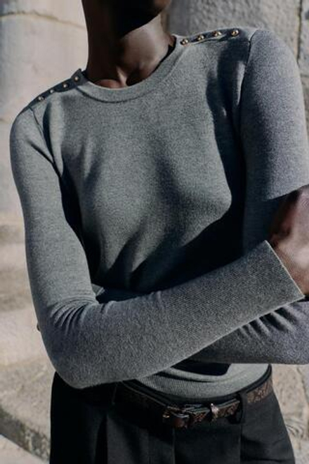 ZARA ВЯЗАНЫЙ СВИТЕР С ПУГОВИЦАМИ, СЕРЫЙ МЕЛАНЖ