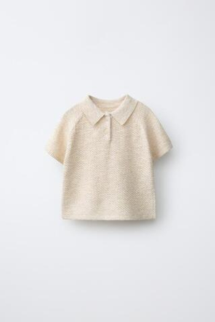 ZARA ТЕКСТУРНЫЙ СВИТЕР ПОЛО, СВЕТЛО-БЕЖЕВЫЙ