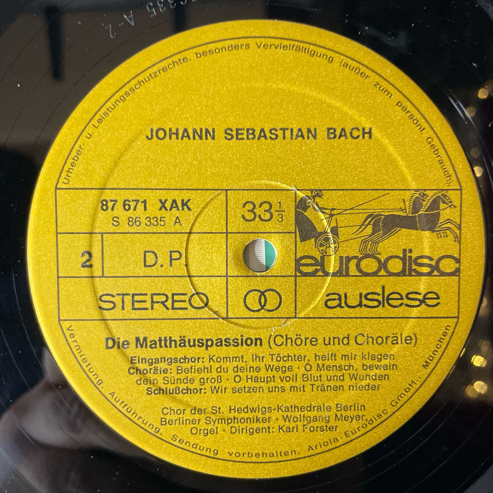 Винтажная виниловая пластинка LP Сборник Классической Музыки Handel Гендель, Bach Бах, Karl Forster Der Messias, Matthauspassion (Германия 1973)