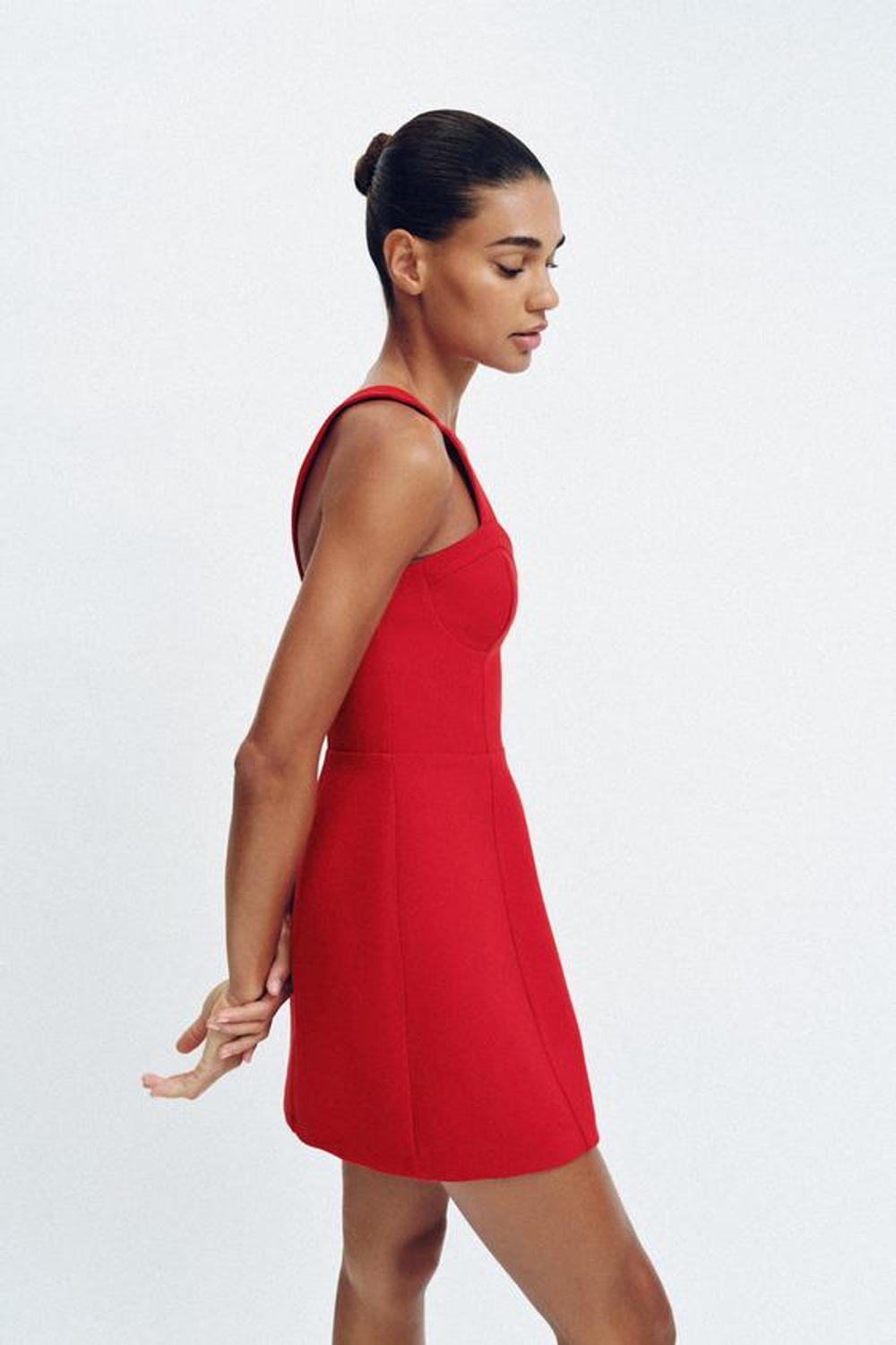 ZARA МИНИ-ПЛАТЬЕ В БЕЛЬЕВОМ СТИЛЕ, КРАСНЫЙ
