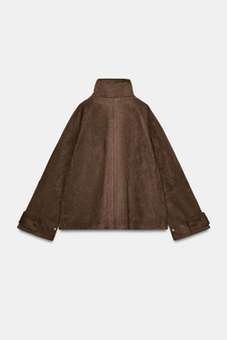 ZARA КУРТКА ИЗ ИСКУССТВЕННОЙ ЗАМШИ С КАРМАНАМИ, ТЕМНО-КОРИЧНЕВЫЙ