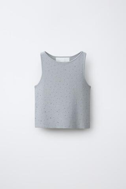 ZARA ТРИКОТАЖНЫЙ ТОП С БЛЕСТКАМИ, СЕРО/СИНИЙ