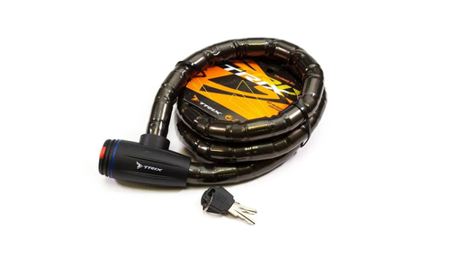 Замок велосипедный TRIX трос стальной, с ключами, 25×1500мм, в пластиковой оболочке, черный