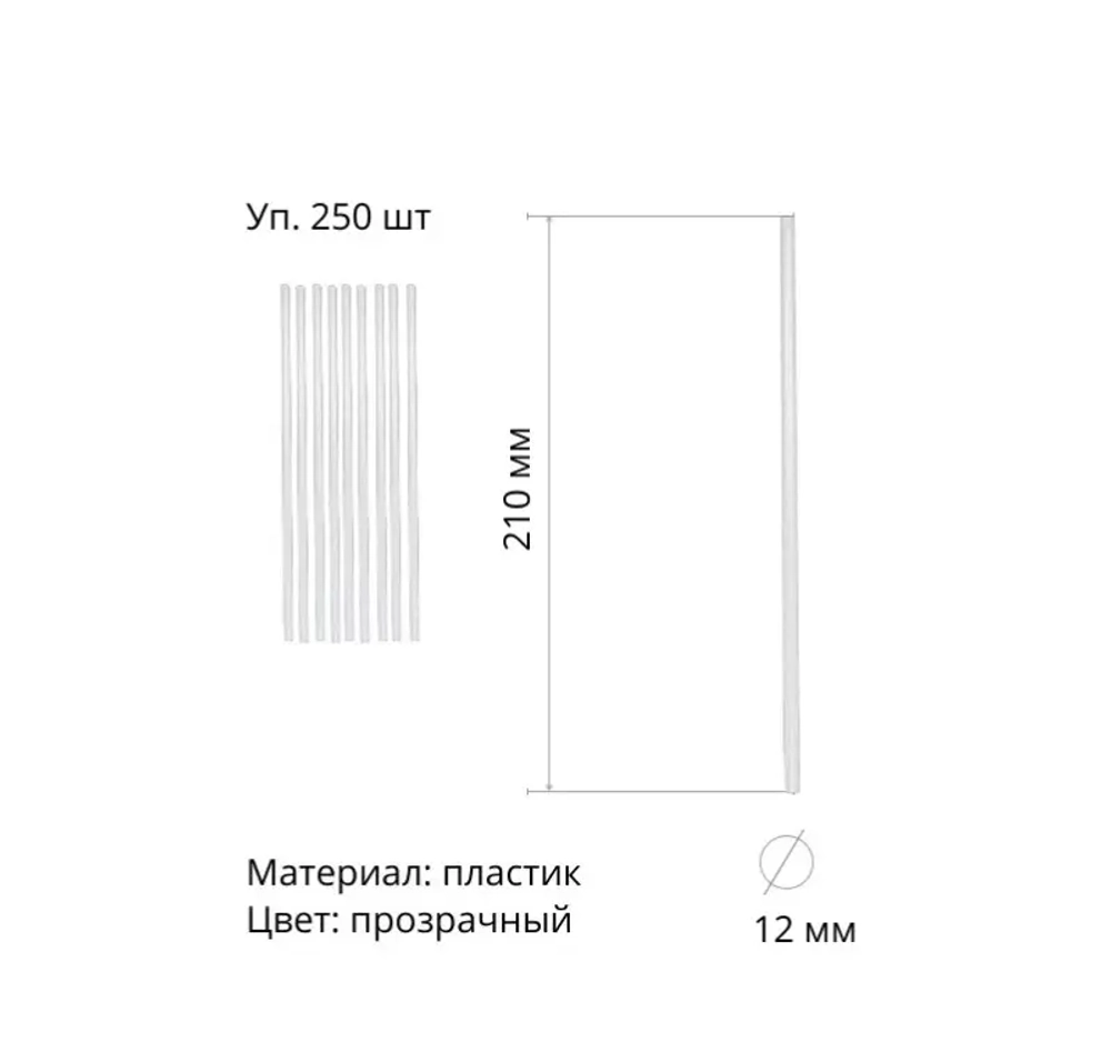 Трубочки для коктейля прямые d=12мм l=210мм прозрачные в индив. п/э уп. 250шт/упак