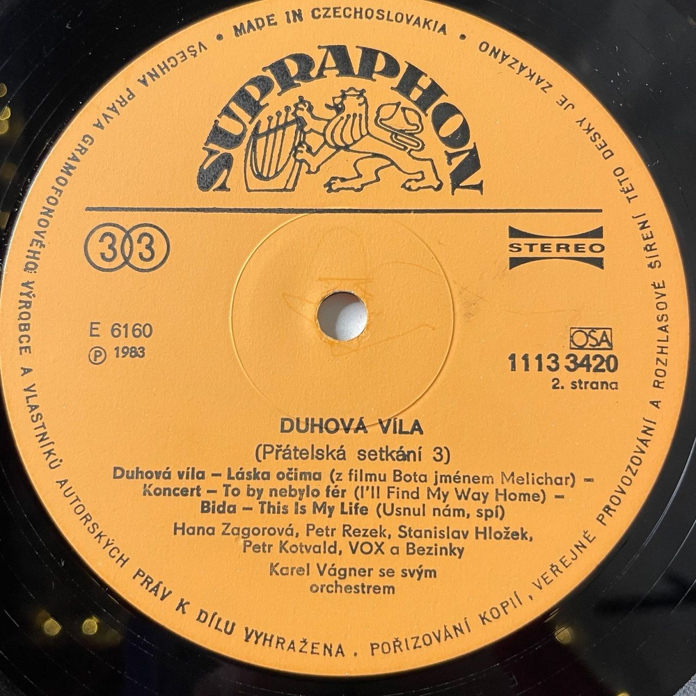Винтажная виниловая пластинка LP Karel Vagner Se Svym Orchestrem Duhova V la Pratelska Setkani 3 (Чехословакия 1984)