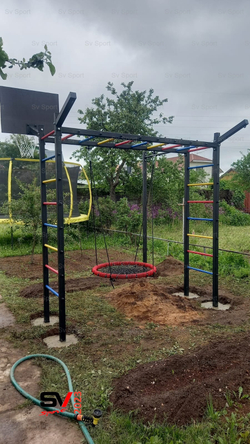 Монтаж уличной шведской стенки Sv Sport Рукоход (5 вертикальных столбов)