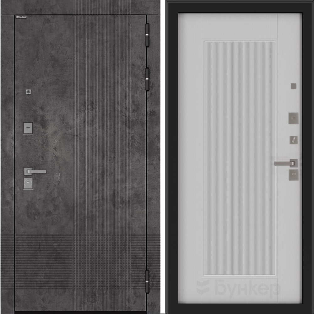 Входная металлическая дверь Бункер BN-08 Марморино темный / Амстрод белый cофт рельеф