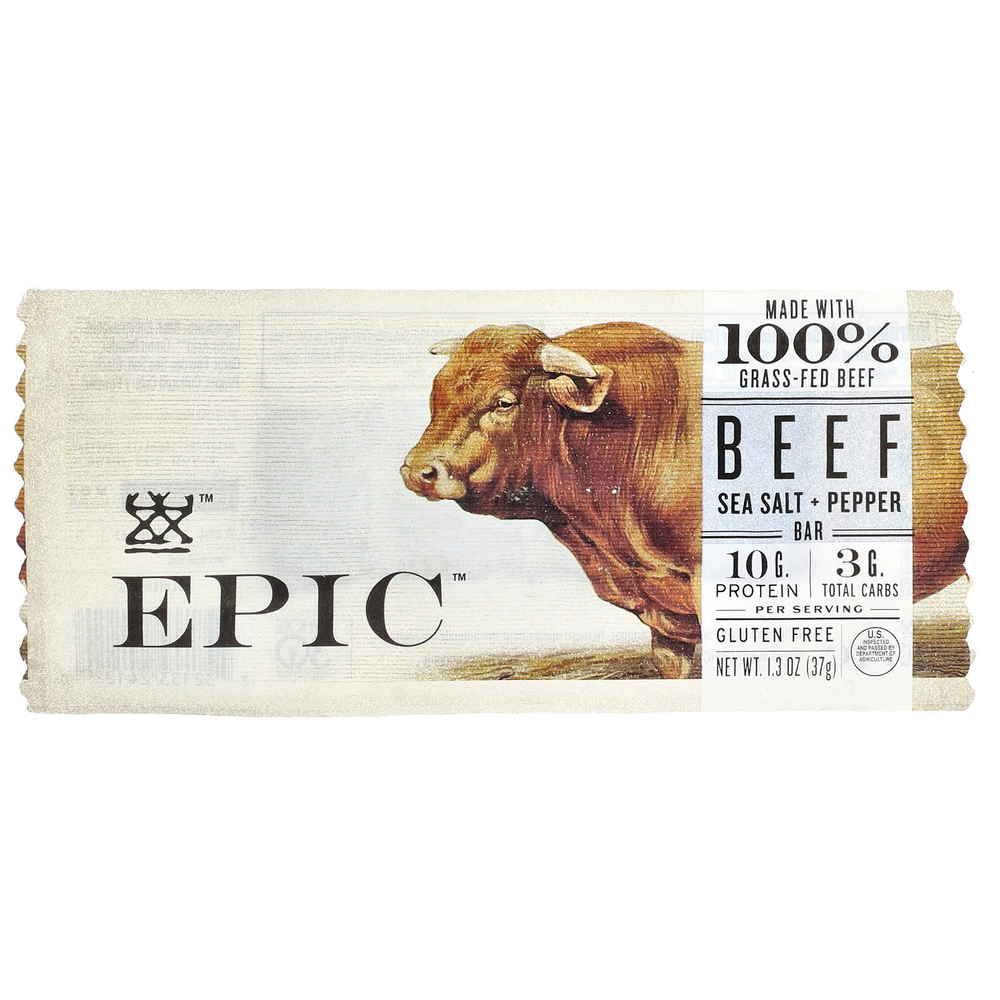 Epic Bar, Говяжий батончик, соль + перец, 37 г (1,3 унции)